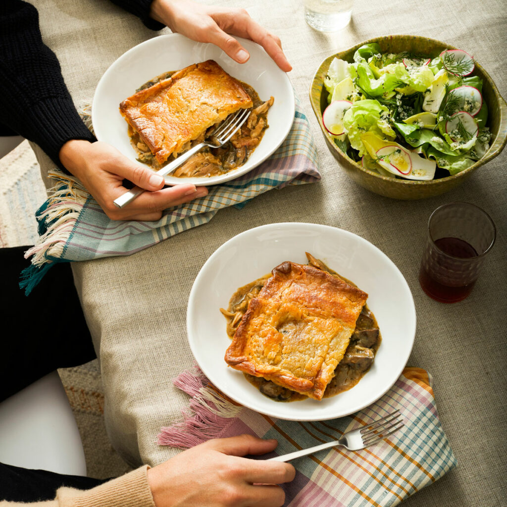 chicken pot pie with green salad