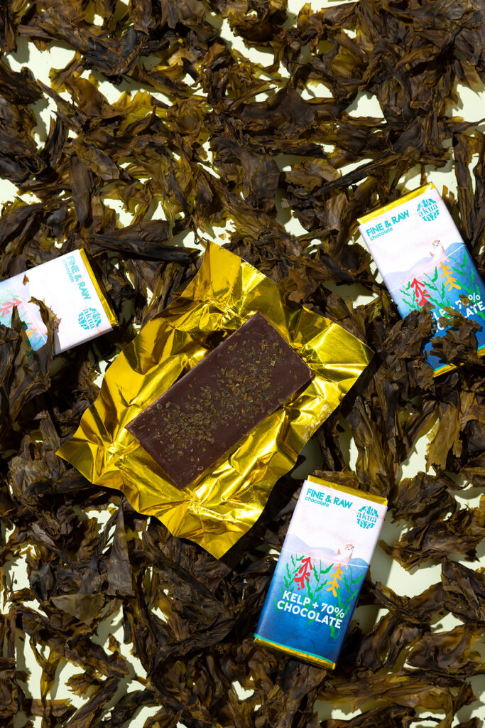 a kelp chocolate bar from AKUA and Fine & Raw