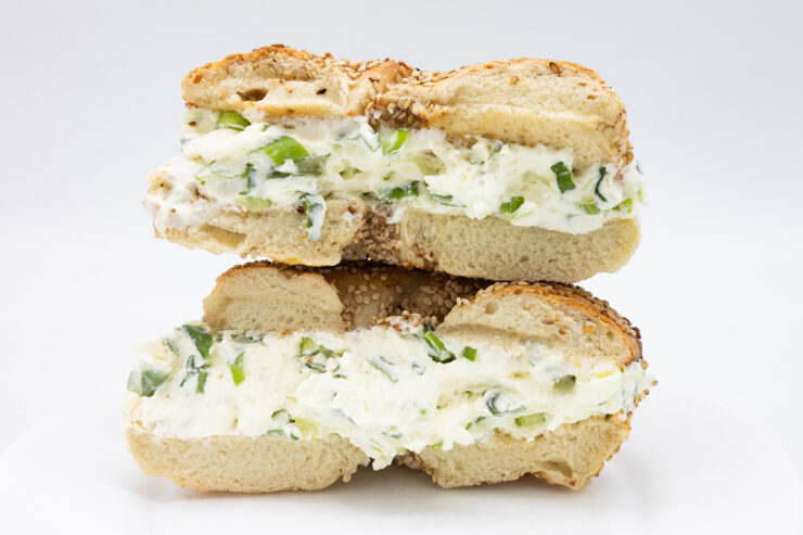 scallion cream cheese on sesame bagel