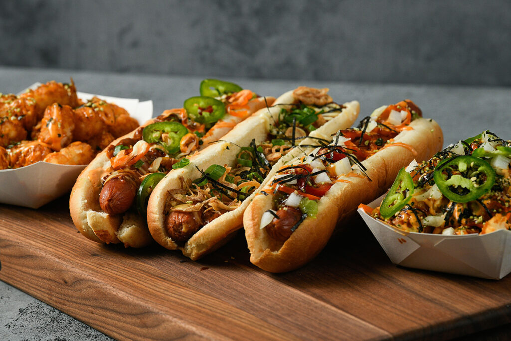 sumo dogs with japanese-inspired tater tots