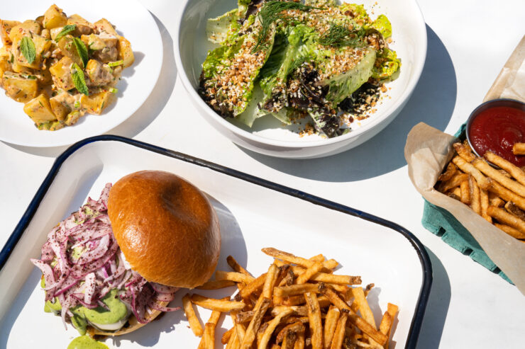 food sprawled across picnic table