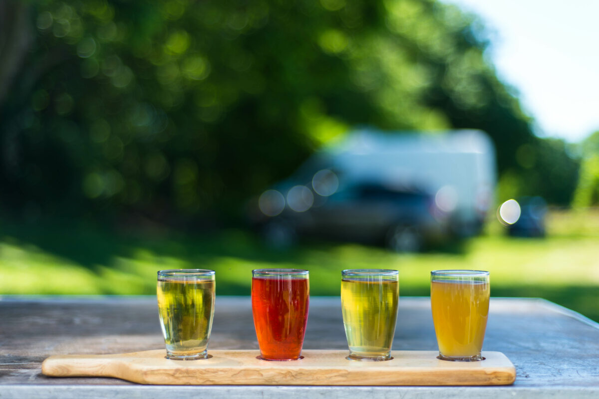 a tasting flight of four ciders