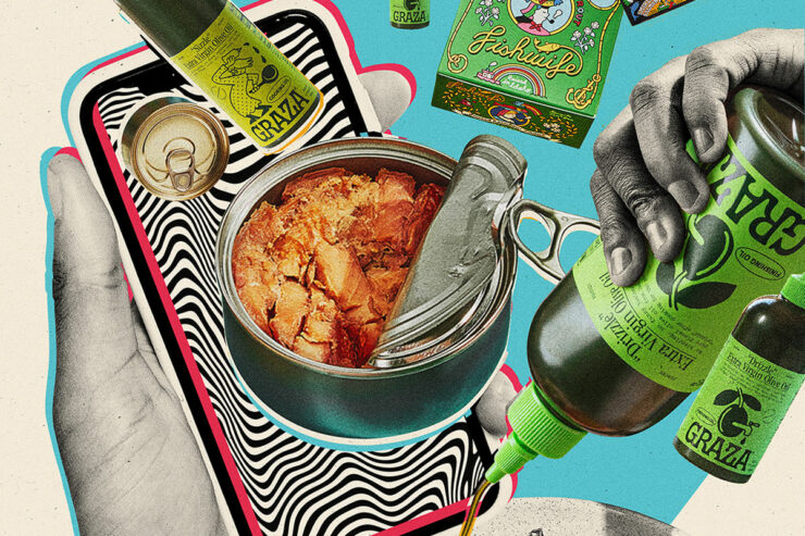 graphic illustration of packaged food and social media