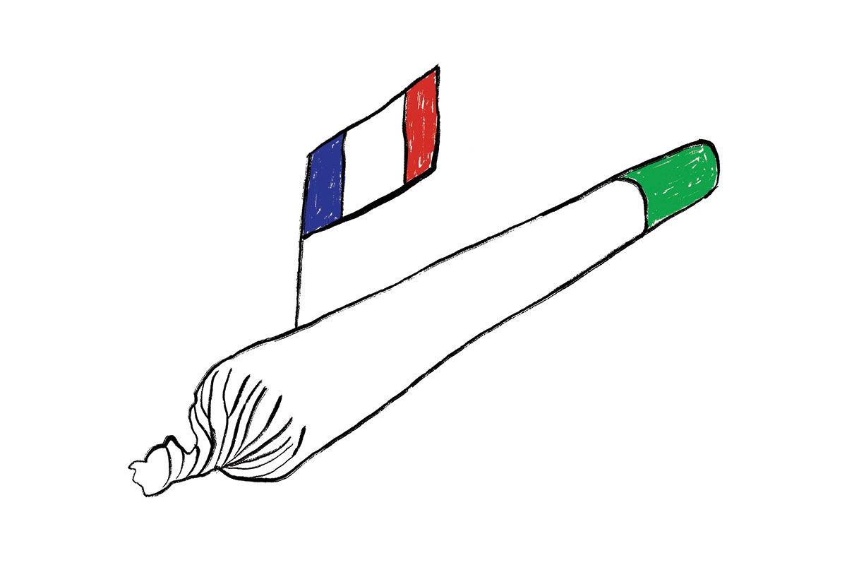 illustration of marijuana cigarette with french flag