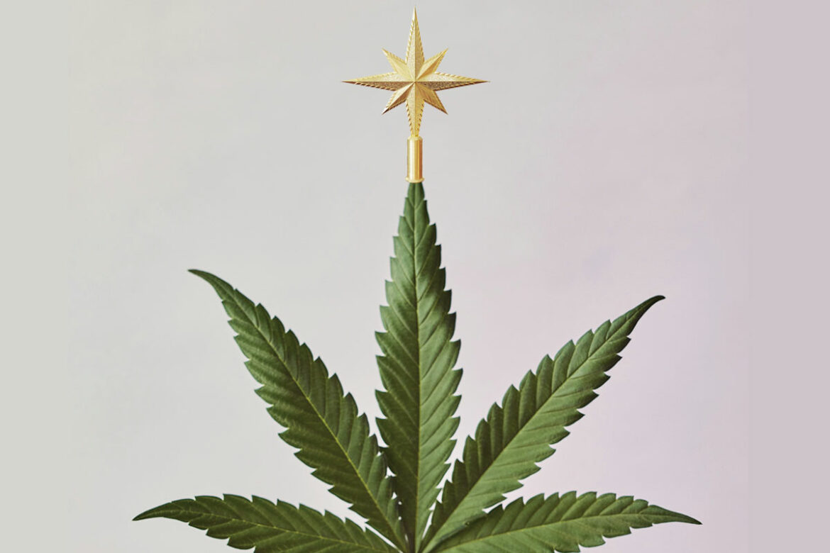 cannabis leaf with christmas tree star topper