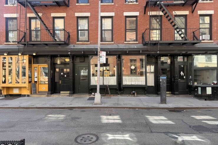 Black storefronts in a brick building on Cornelia Street in the West Village, the future location of the new Taqueria Ramirez seafood bar